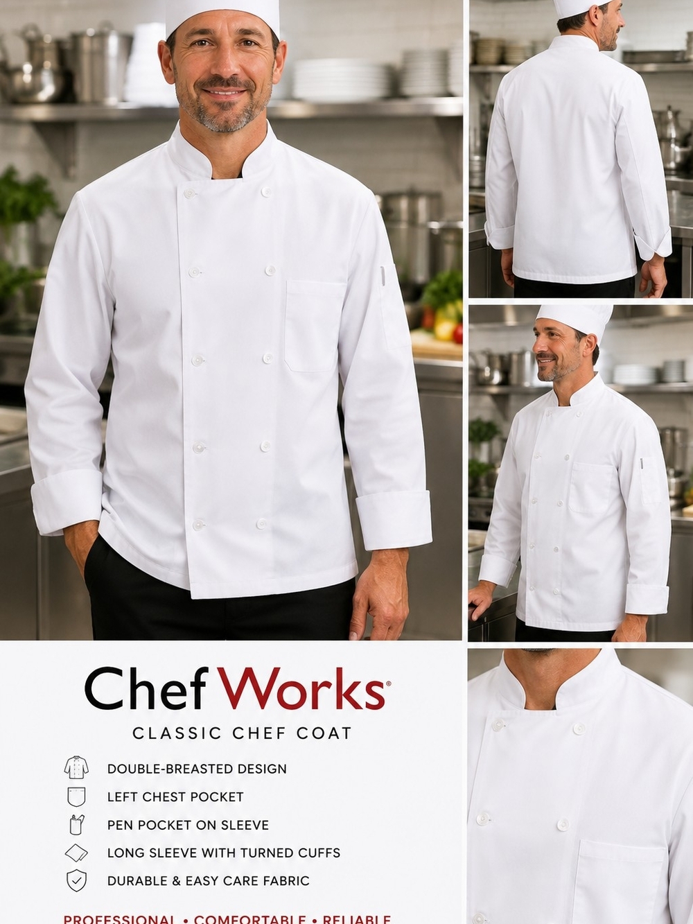 Chef Works White Chef Coat Jacket XL 48/50 New With Tags